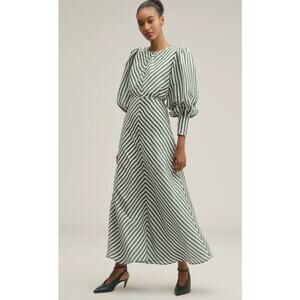 Anthropologie Lovaan Daisy Linen-Silk Long-Sleeve Maxi Dress Size US 10 NWT